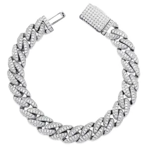 10mm Iced Cuban Link Bracelet in White Gold