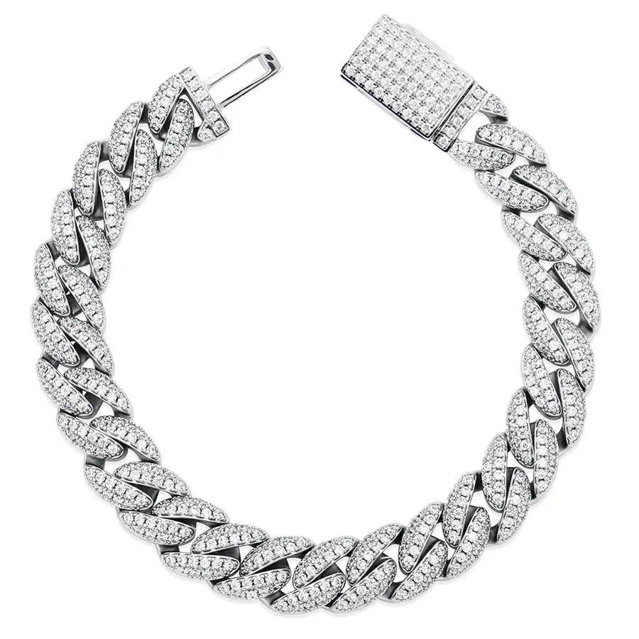10mm Iced Cuban Link Bracelet in White Gold