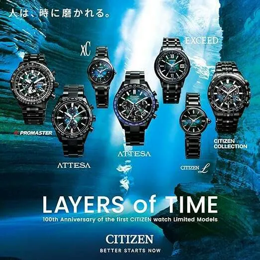 CITIZEN COLLECTION LAYERS OF TIME ECO DRIVE RADIO SOLAR BLACK MEN WATCH (2400 LIMITED) CB5878-56E