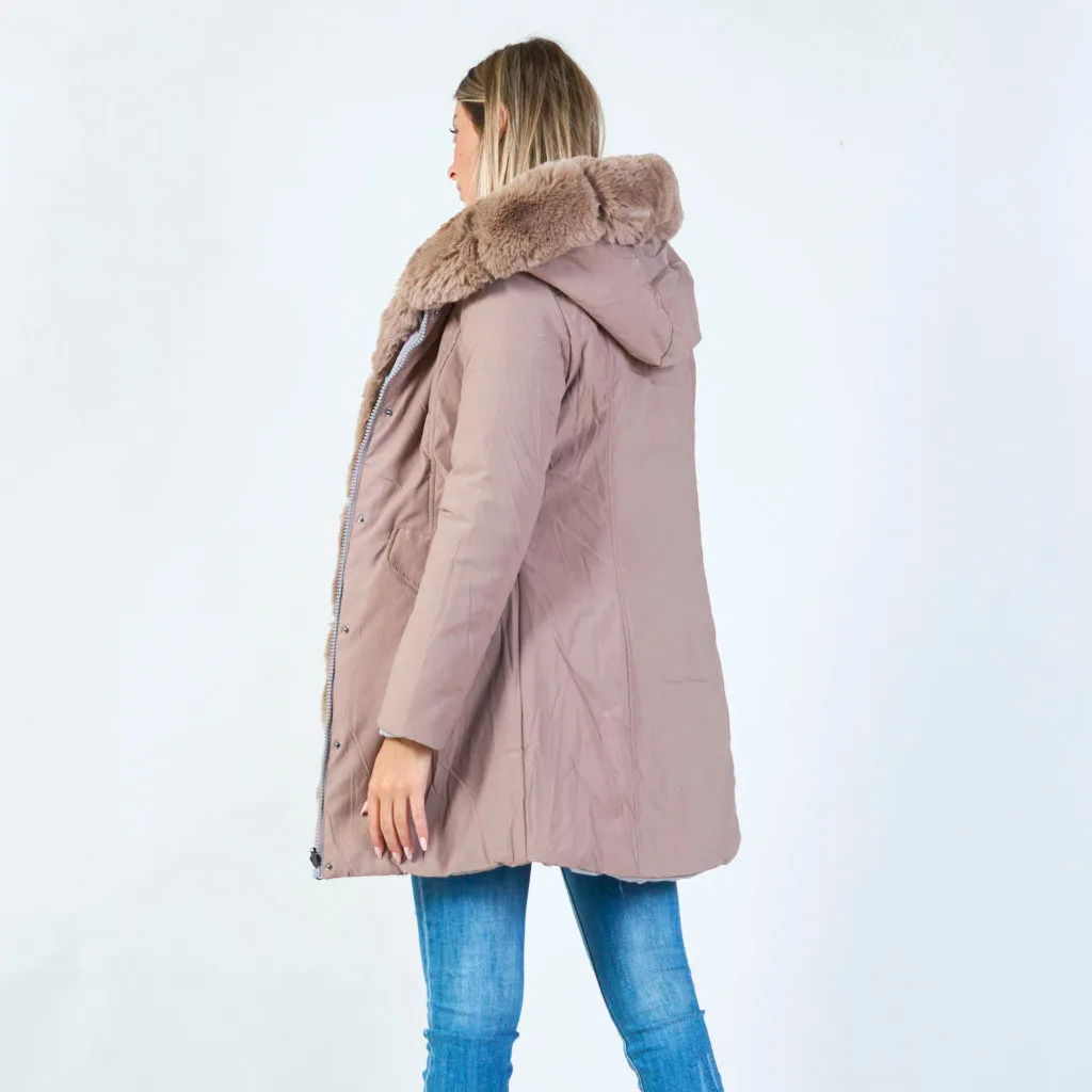 Classic parka with plush faux fur hood wholesale