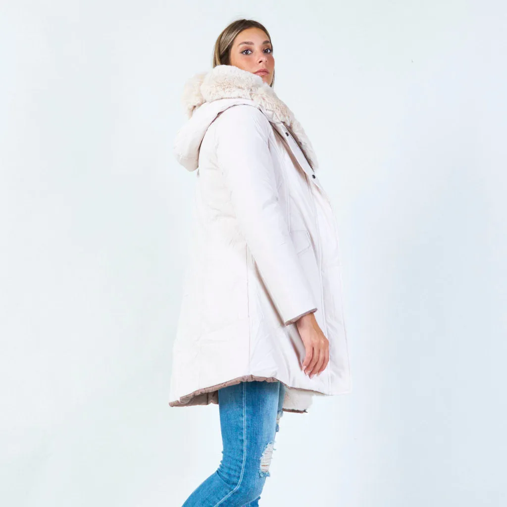 Classic parka with plush faux fur hood wholesale