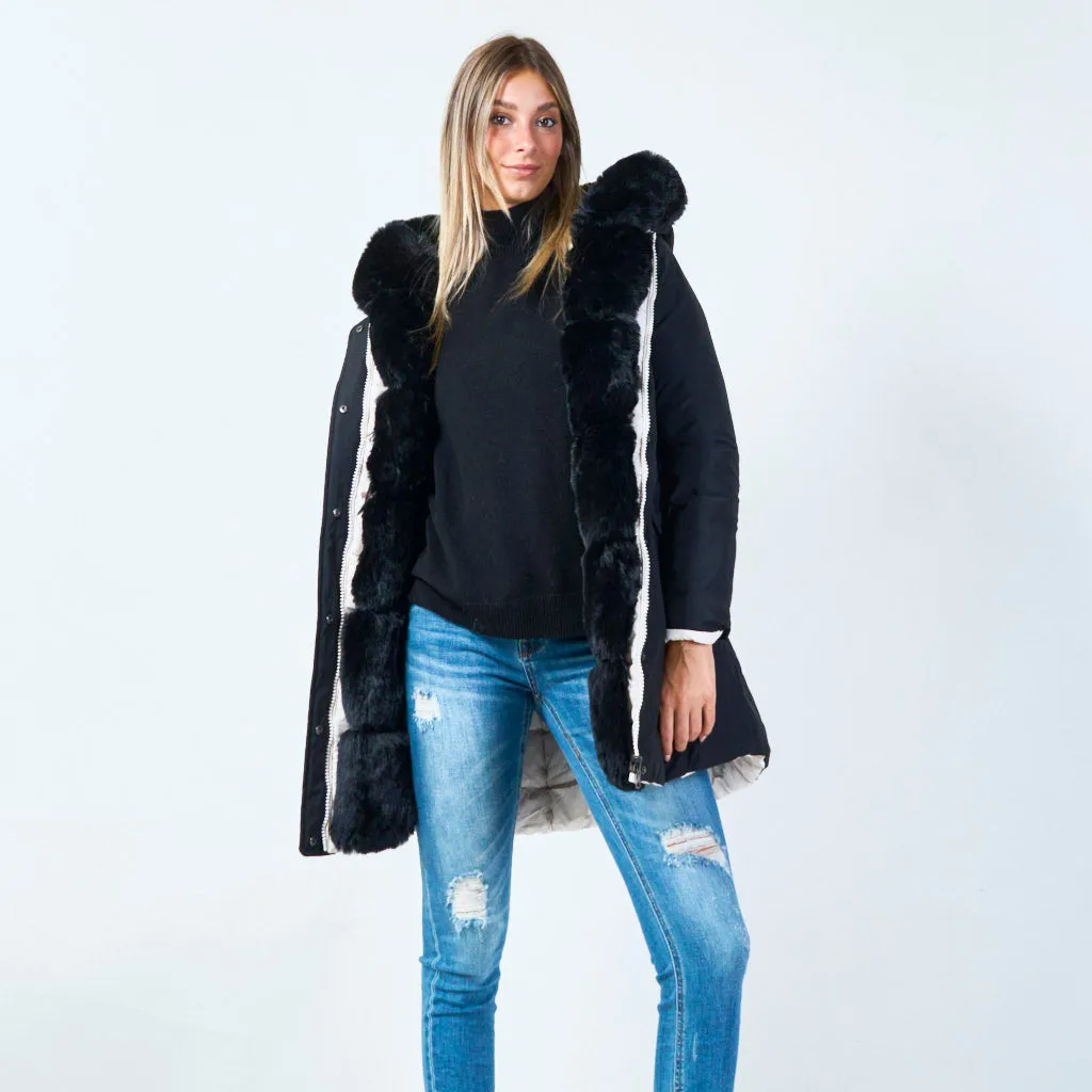 Classic parka with plush faux fur hood wholesale