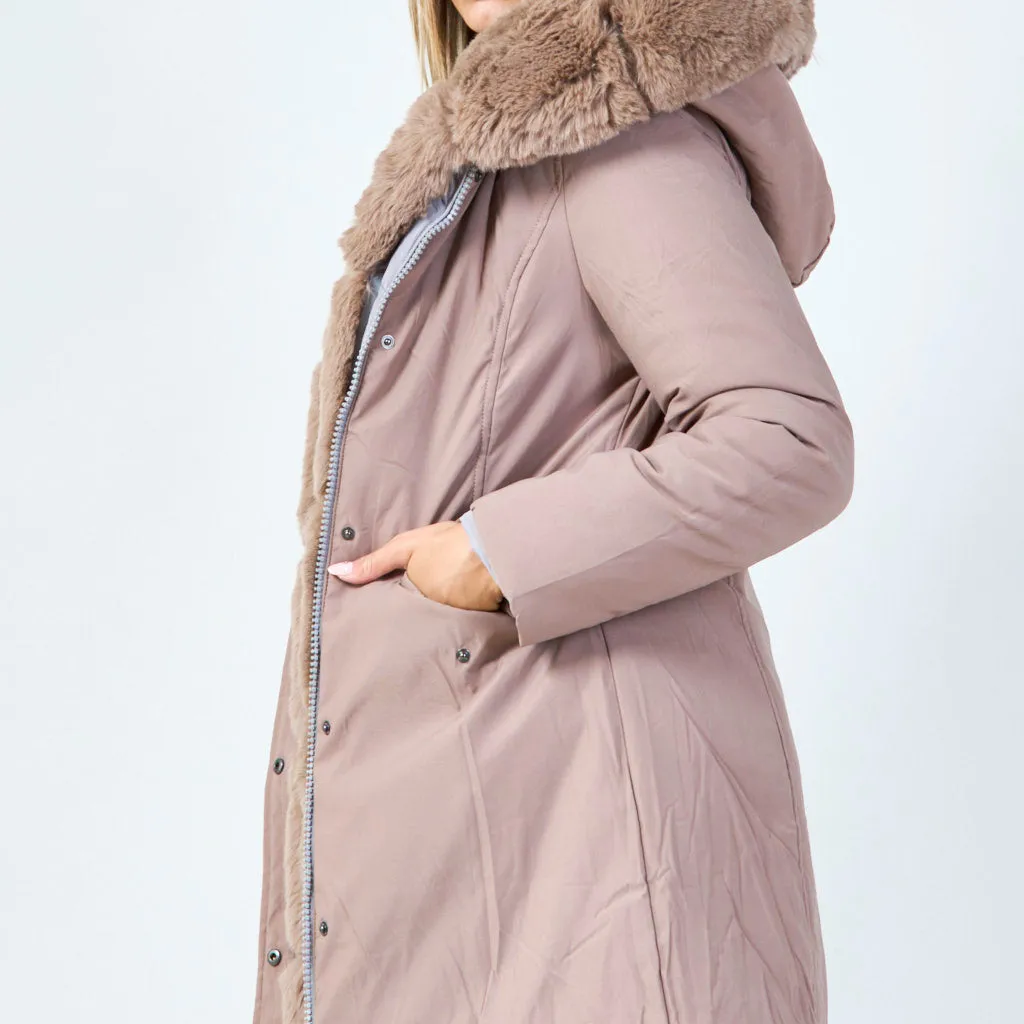Classic parka with plush faux fur hood wholesale