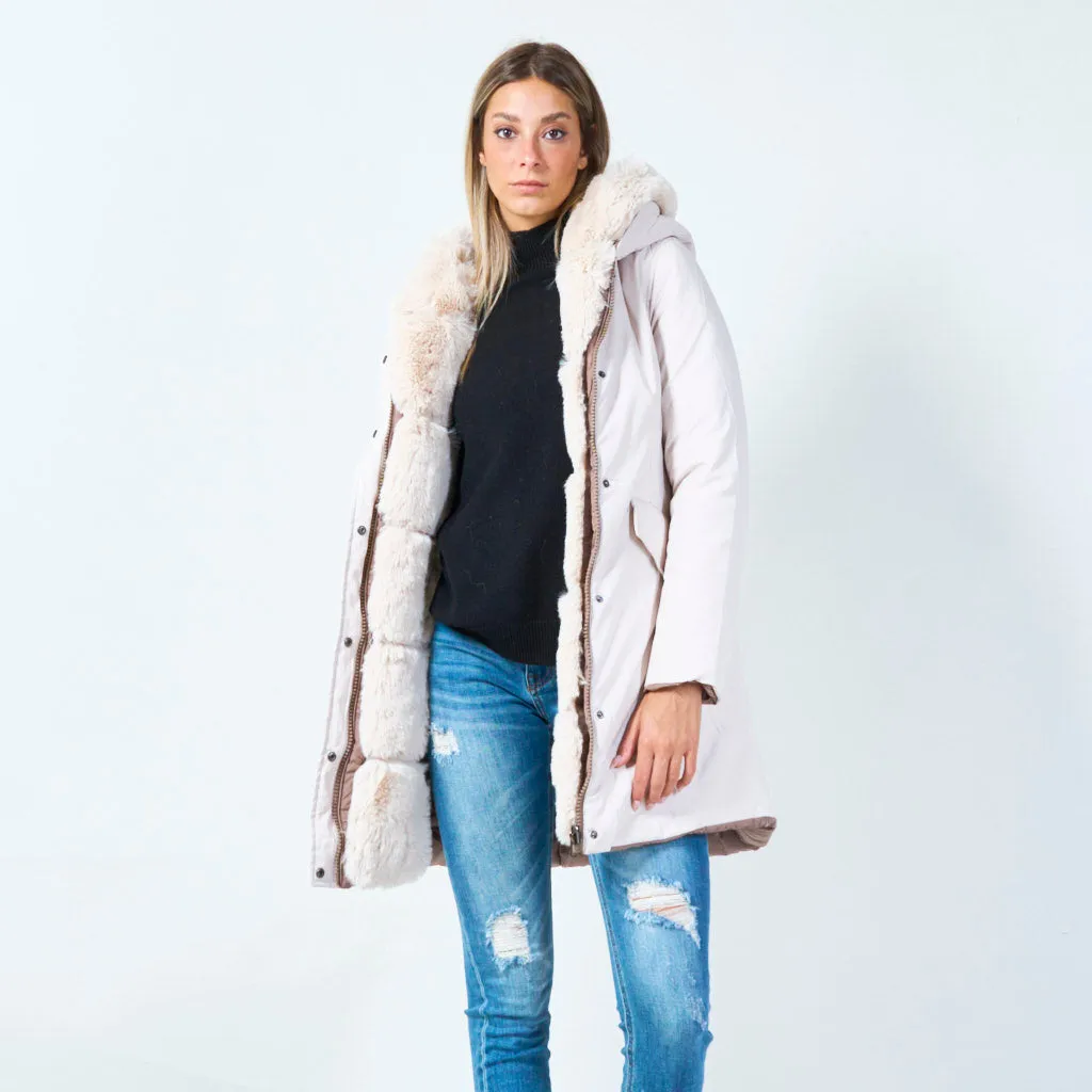 Classic parka with plush faux fur hood wholesale