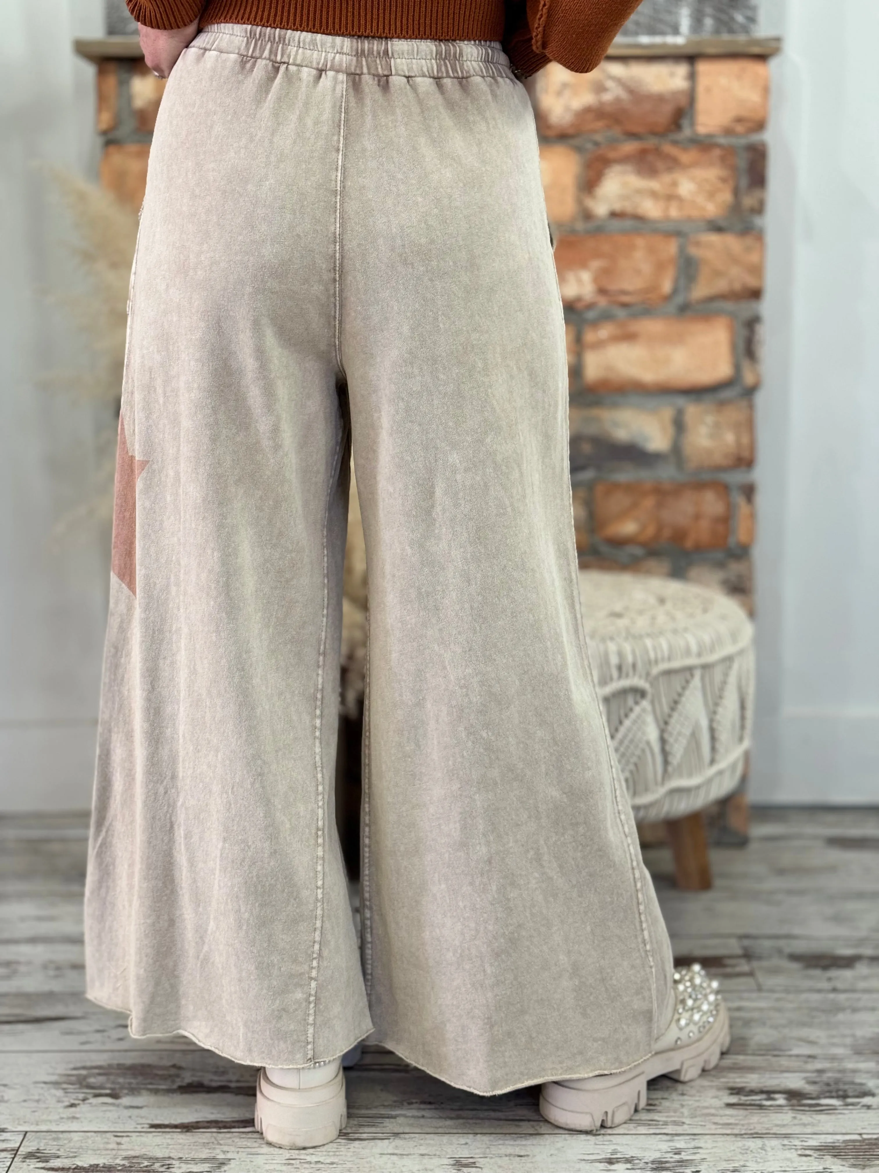 Cropped Wide Leg Star Patch Pants | Mocha