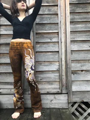 Dark Gold And Lavender Star Handmade Batikwalla Stretchy Movement Pants
