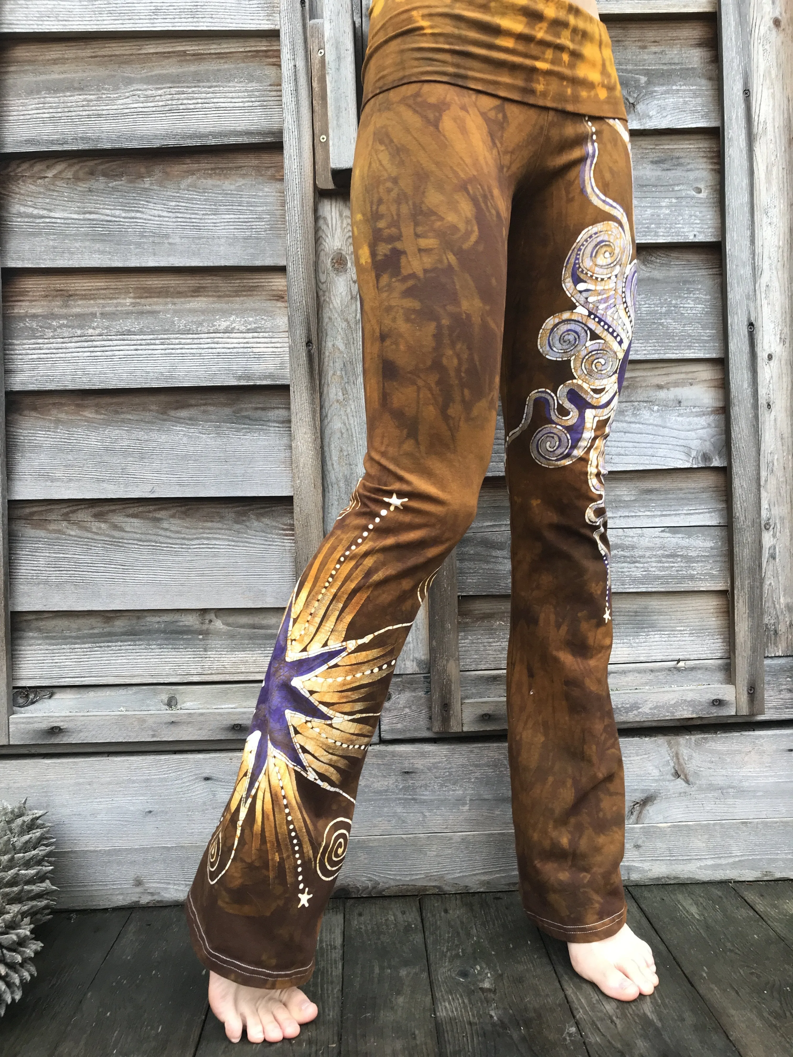 Dark Gold And Lavender Star Handmade Batikwalla Stretchy Movement Pants