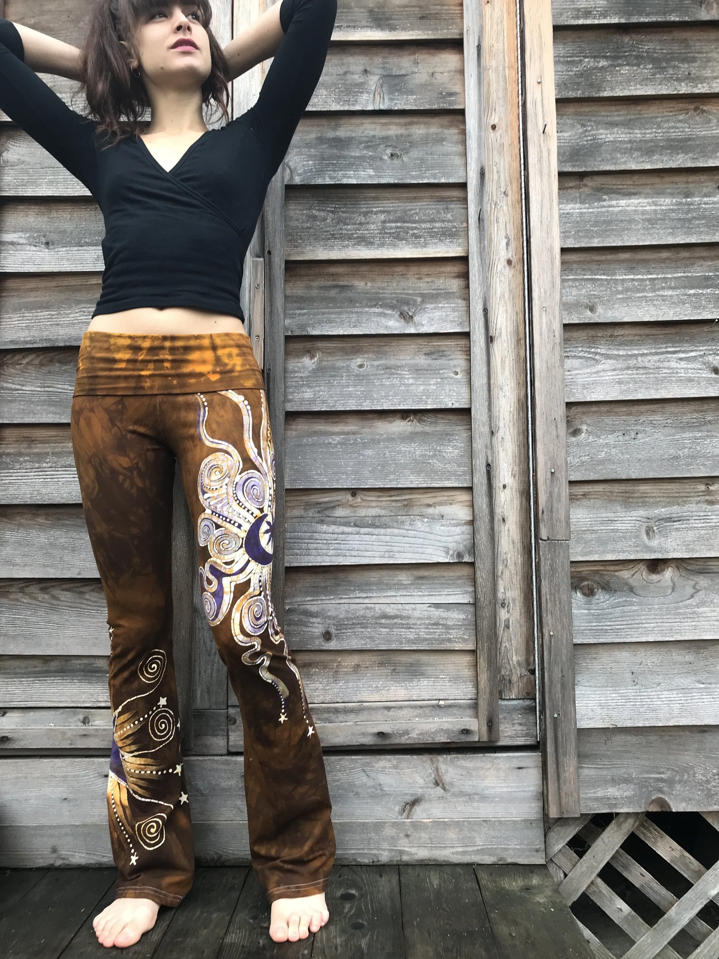 Dark Gold And Lavender Star Handmade Batikwalla Stretchy Movement Pants