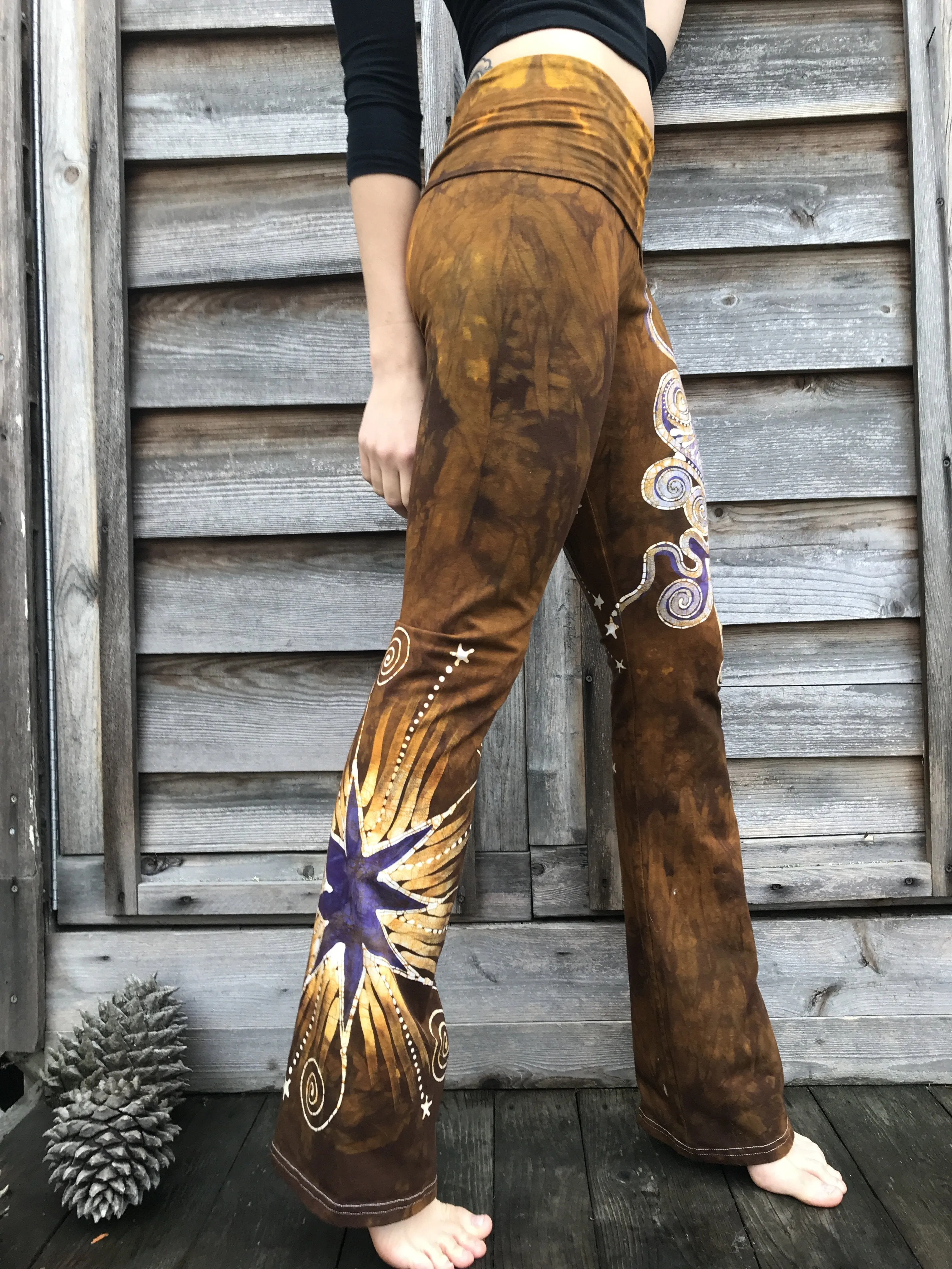 Dark Gold And Lavender Star Handmade Batikwalla Stretchy Movement Pants