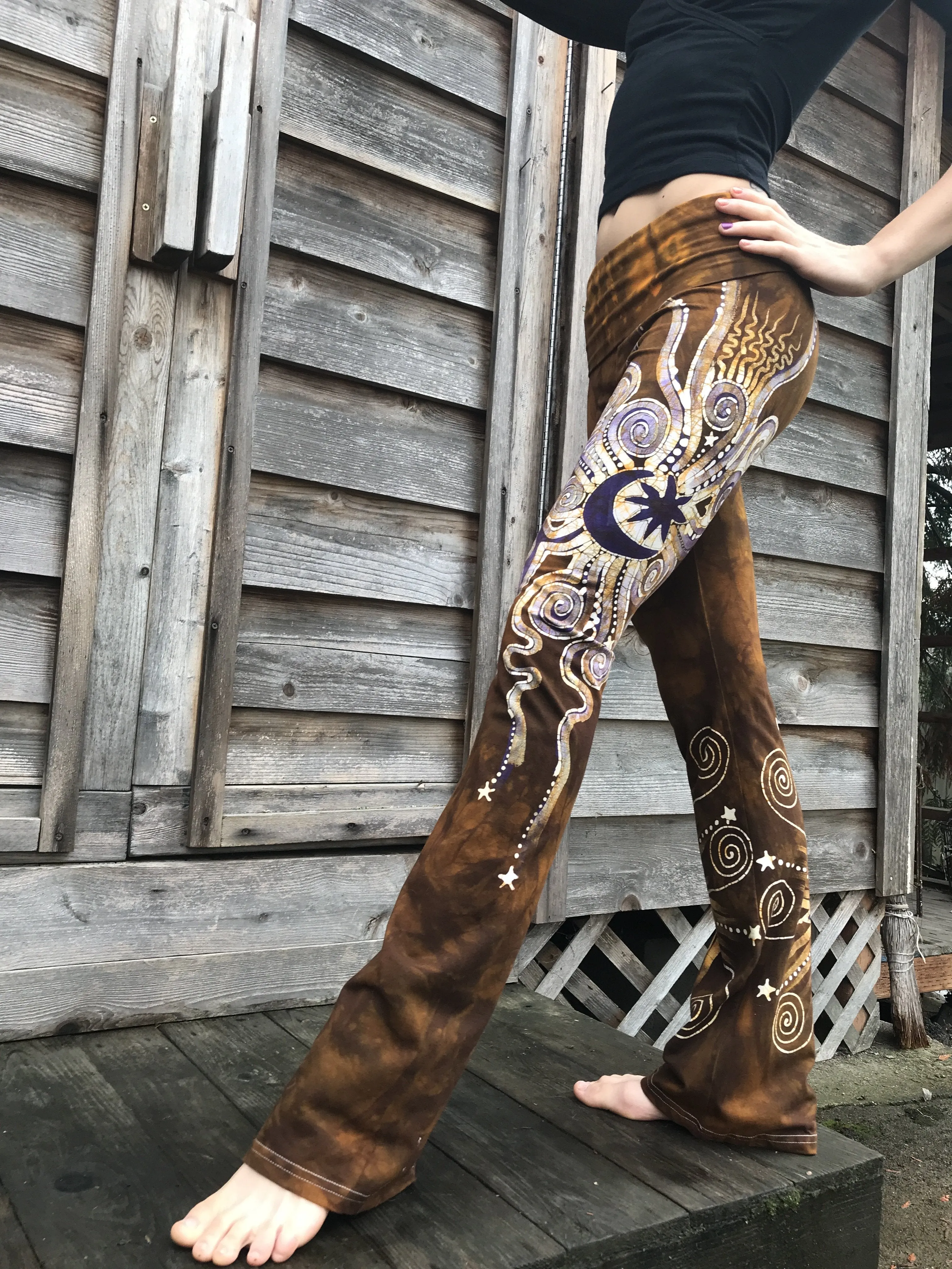 Dark Gold And Lavender Star Handmade Batikwalla Stretchy Movement Pants