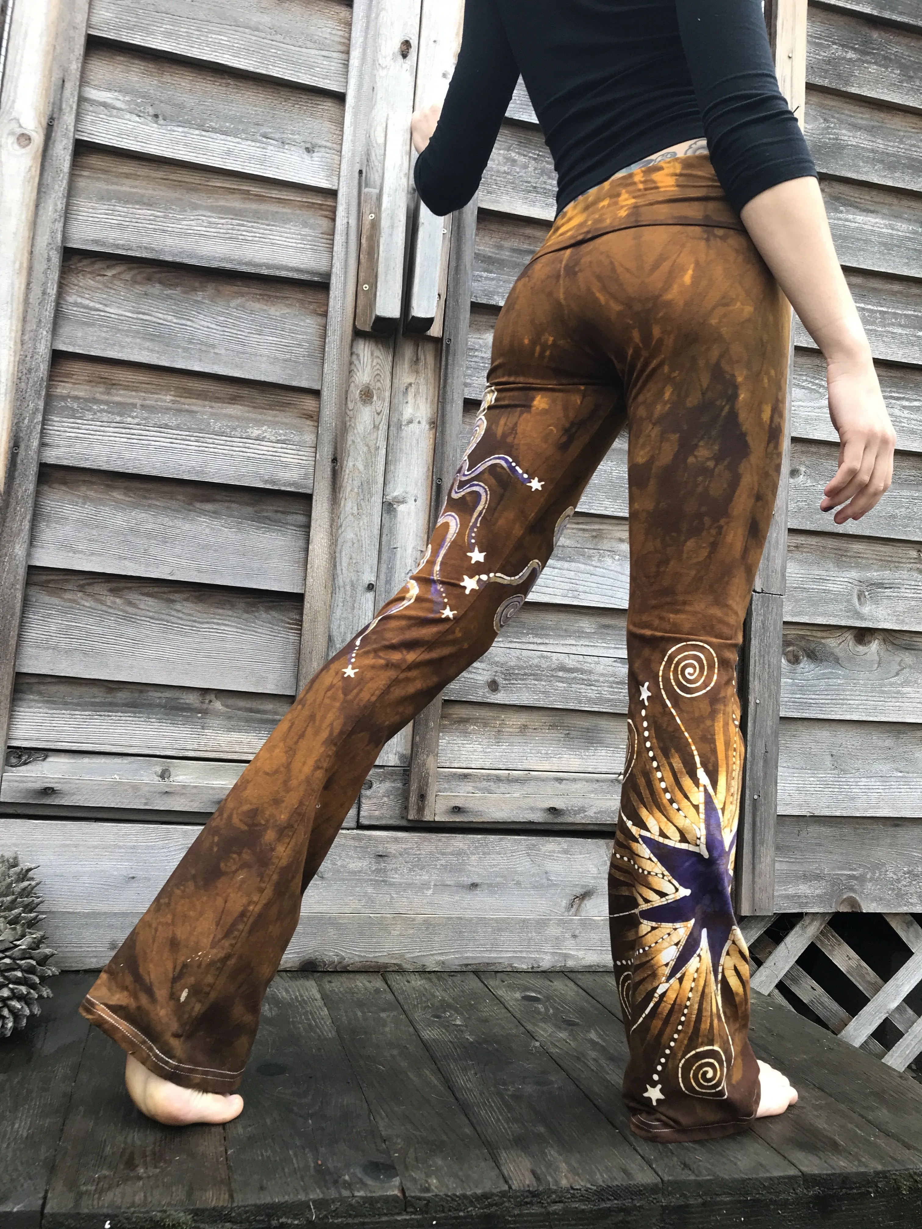 Dark Gold And Lavender Star Handmade Batikwalla Stretchy Movement Pants