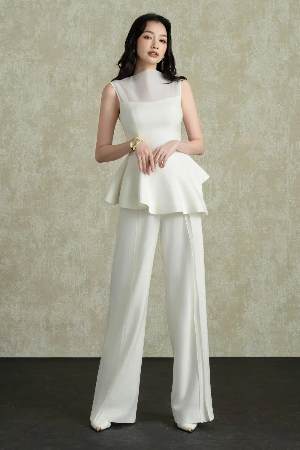 Noren Straight Wide Leg Stretch Twill Floor Length Pants