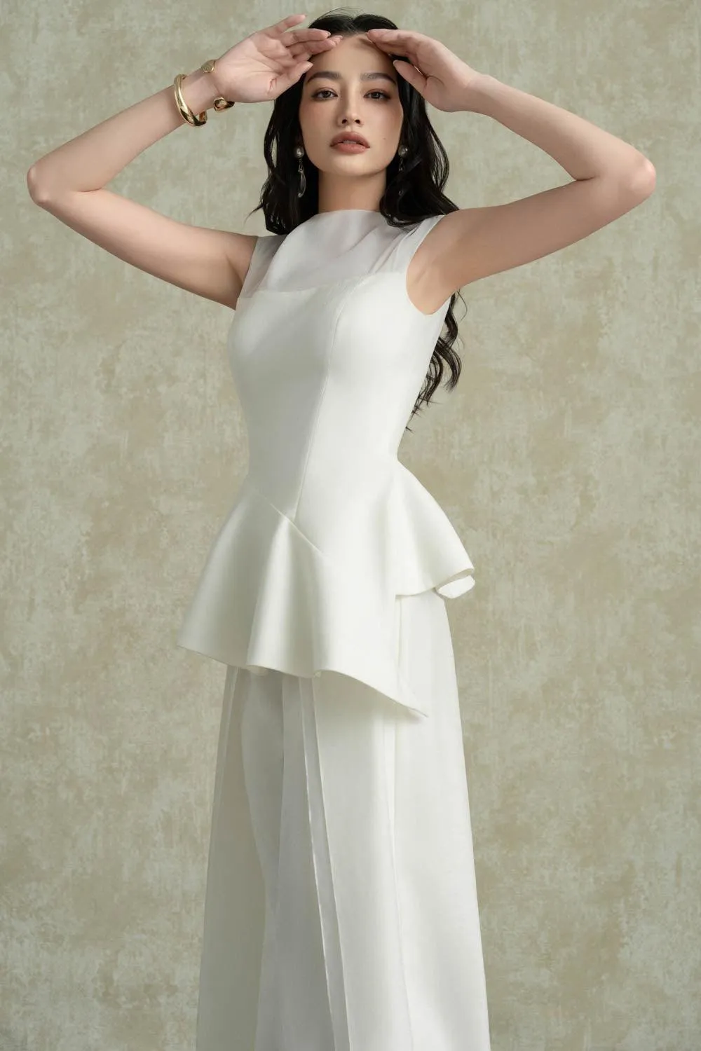 Noren Straight Wide Leg Stretch Twill Floor Length Pants