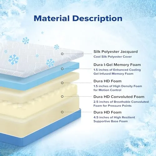 Olee Sleep Twin Mattress, 10 Inch Premium Cool Silk Gel Memory Foam Mattress, Cooling Gel Infused for Cool Comfort and Pressure Relief, CertiPUR-US Certified, Bed-in-a-Box, Medium Firm, Twin Size