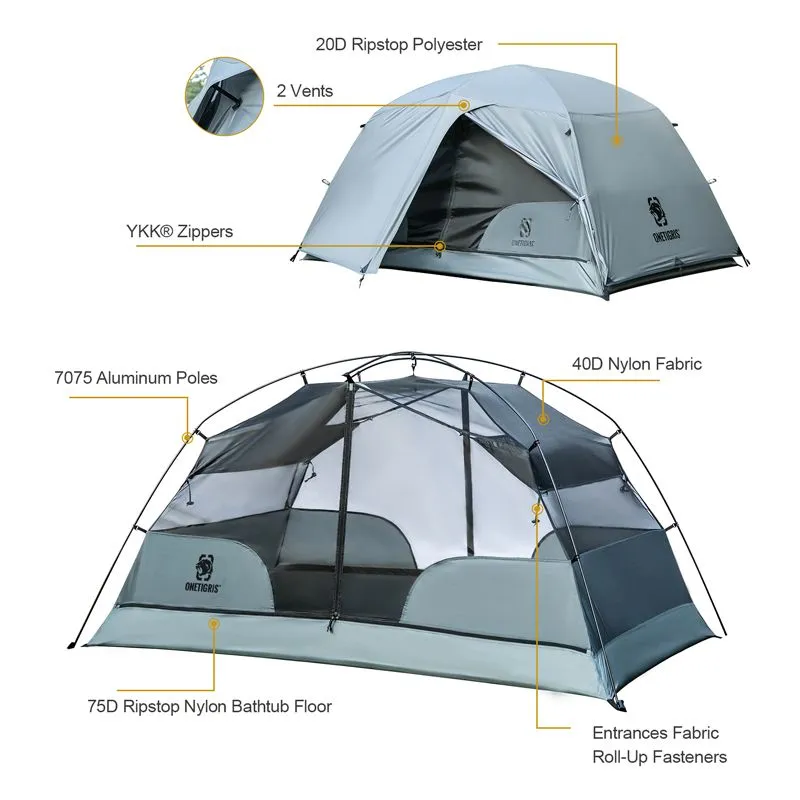 OneTigris Wolf Gray 3-Season Easy Setup Instant 2 -Person Camping Tent