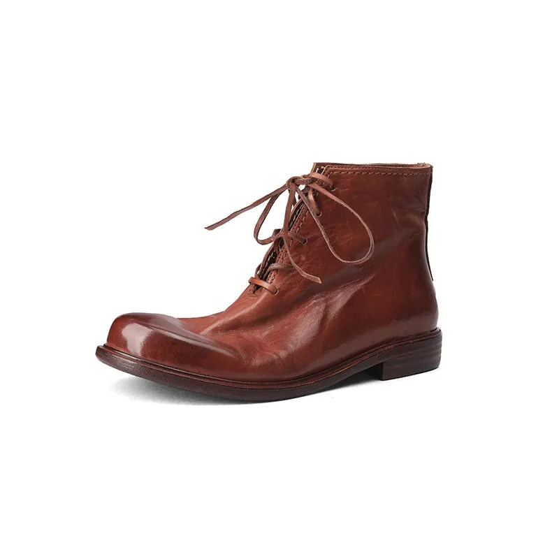 Women Ankle Boots Genuine Leather Lace-Up Round Toe Top Winter Ladies shoes