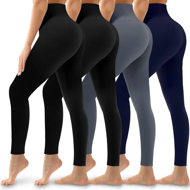 Women's 4 Pack Leggings - High Waisted Tummy Control No See-Through Yoga Pants
